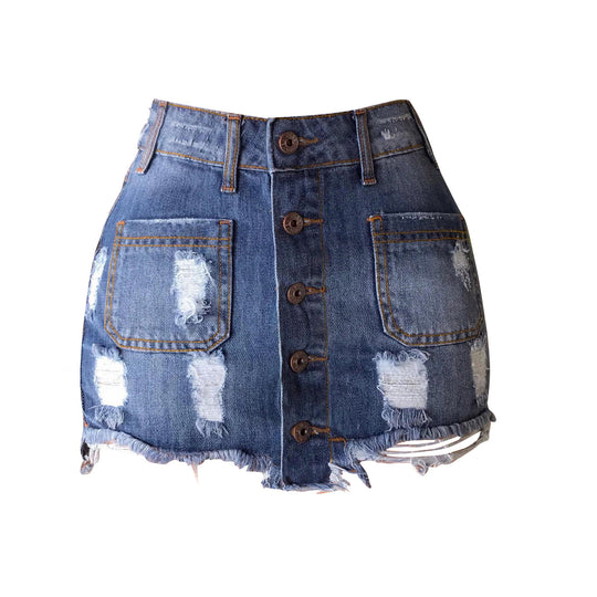 Damen Jeansrock mit Knopfverschluss und coolen Destroyed-Details Heidi-Mode