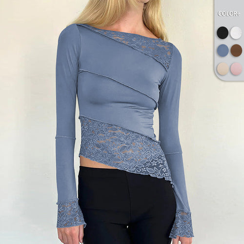 Damen Oberteil mit transparenten Spitze-Details und figurbetontem Schnitt Heidi-Mode