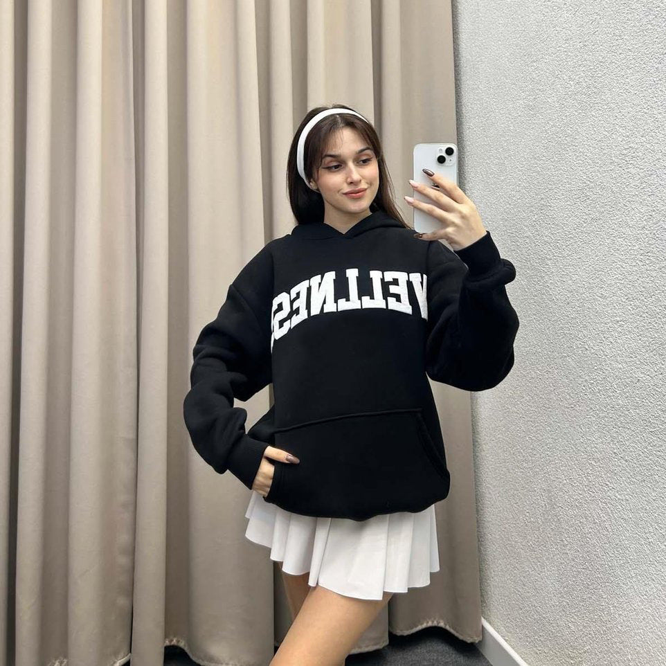 Damen Hoodie mit großem Logo und Kängurutasche Heidi-Mode