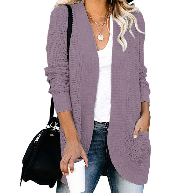 Damen lässige Strickjacke mit offenen Ärmeln und praktischen Taschen Heidi-Mode
