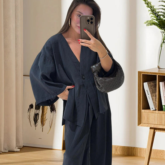 Damen Elegante Kimono-Jacke mit weiten Ärmeln und lockerer Passform Heidi-Mode