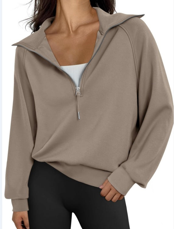 Damen lässiger Sweatpullover mit hohem Kragen und Reißverschluss Heidi-Mode