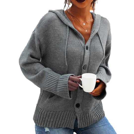 Damen kuschelige Strickjacke mit Kapuze und praktischen Taschen Heidi-Mode