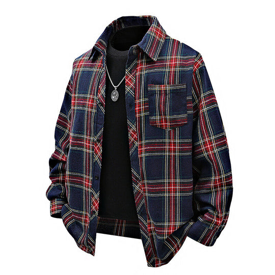 Herren Flanellhemd mit kariertem Design und aufgesetzter Brusttasche Heidi-Mode