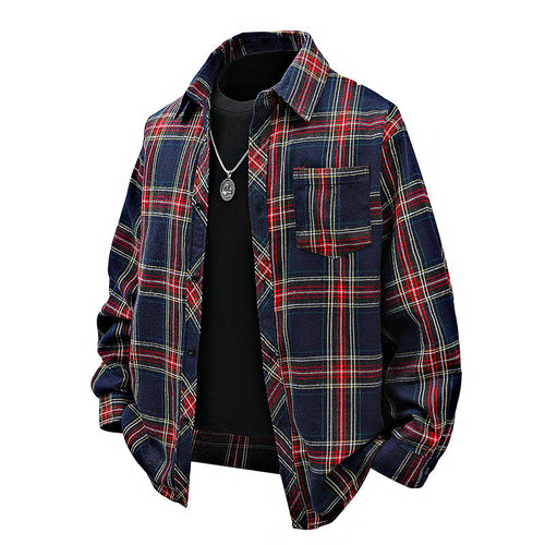 Herren Flanellhemd mit kariertem Design und aufgesetzter Brusttasche Heidi-Mode