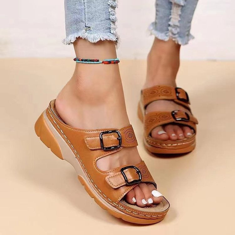 Damen Komfortable Clogs mit doppeltem Schnallenverschluss und ergonomischer Sohle Heidi-Mode