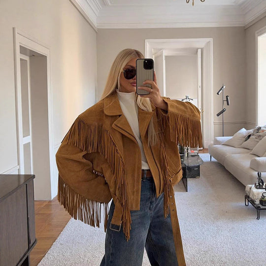 Damen Wildleder-Fransenjacke Heidi-Mode
