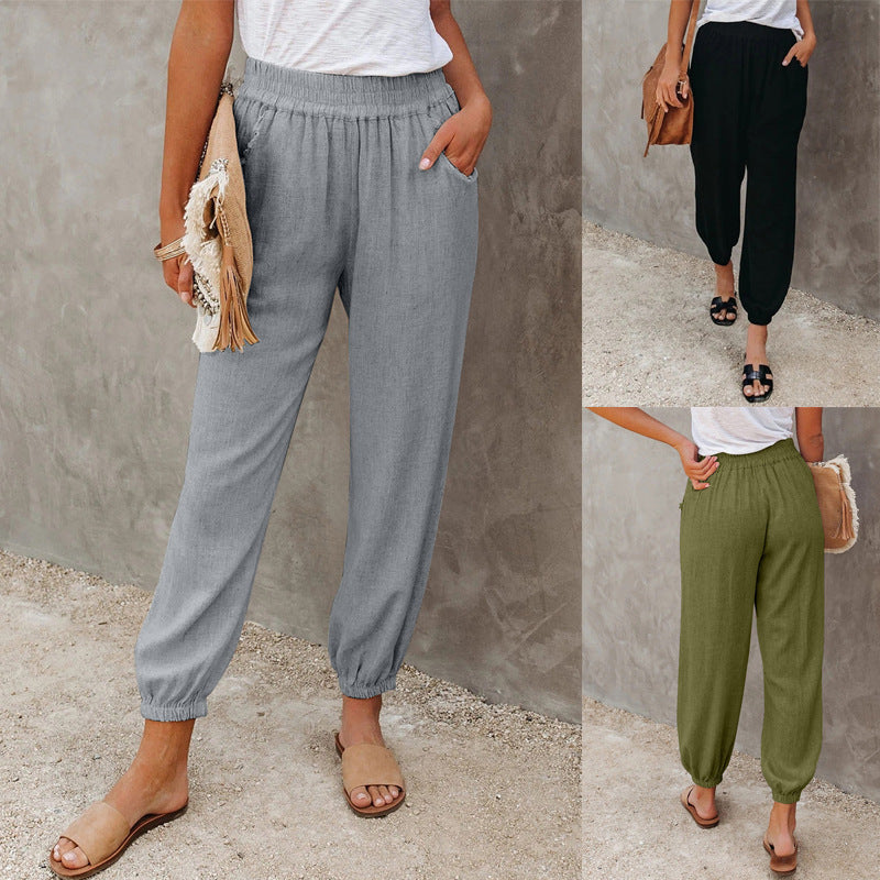 Damen lässige Leinen-Hose mit elastischem Bund und Gummizug Heidi-Mode