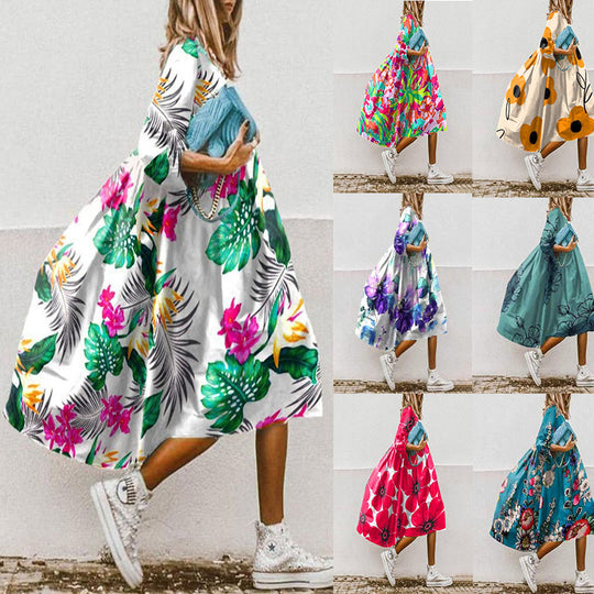 Damen Freizeitleinenkleid mit farbenfrohem Blumendesign Heidi-Mode