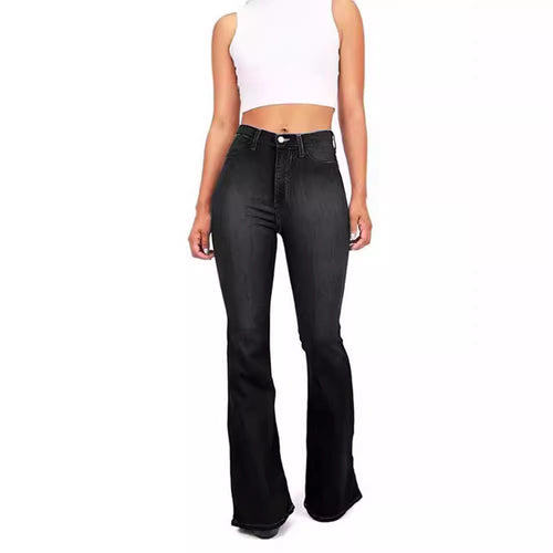 Damen Hoch taillierte Bootcut Jeans im eleganten zeitlosen Stil Heidi-Mode