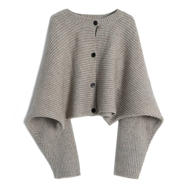 Damen modischer Strickoverwurf mit Knopfdetail und strukturiertem Design Heidi-Mode