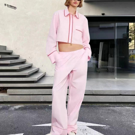 Damen modisches zweiteiliges Set mit Crop-Top und weiten Hosen Heidi-Mode