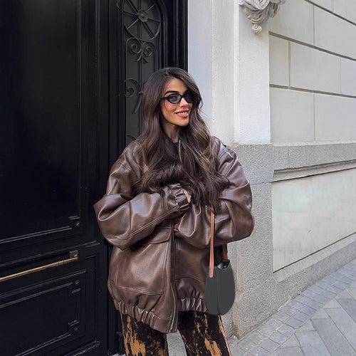 Damen Oversized Kunstlederjacke Heidi-Mode