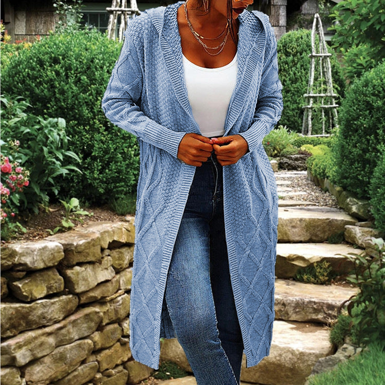 Damen Strick-Cardigan mit Kapuze und luxuriösem Zopfmuster Heidi-Mode