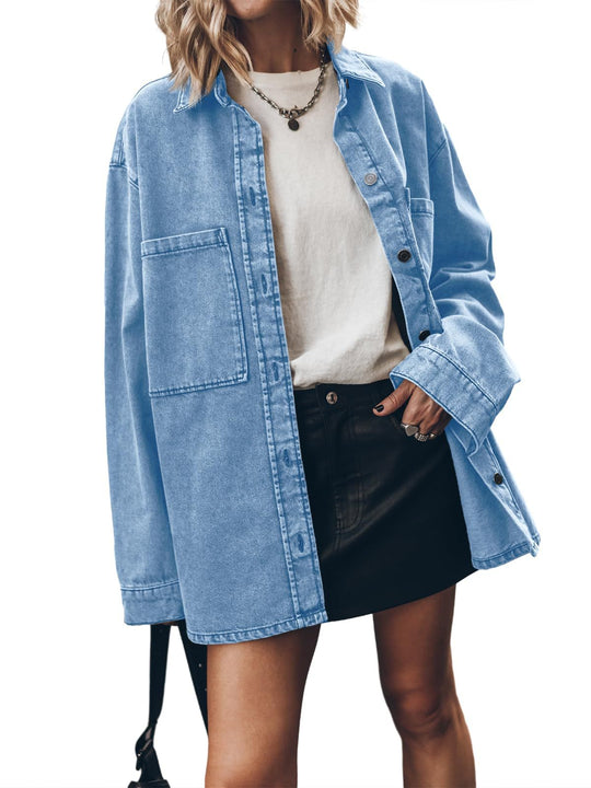 Damen Oversized Jeansjacke mit modischen Details und praktischen Taschen Heidi-Mode