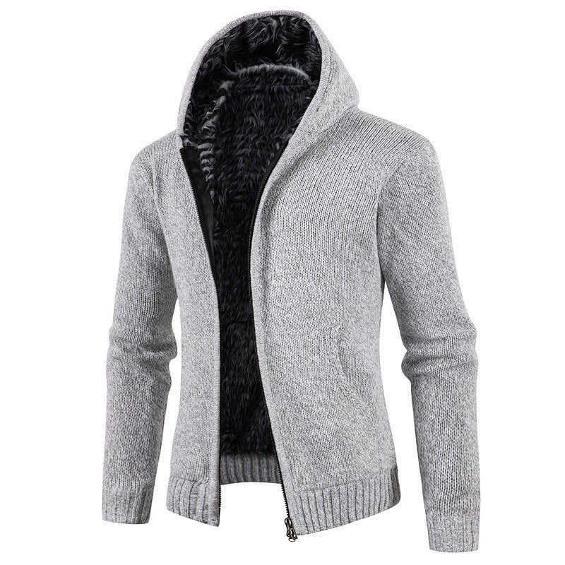 Herren kuschelige Strickjacke mit hohem Kragen und praktischen Taschen Heidi-Mode