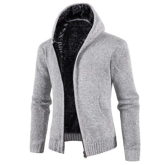Herren kuschelige Strickjacke mit hohem Kragen und praktischen Taschen Heidi-Mode