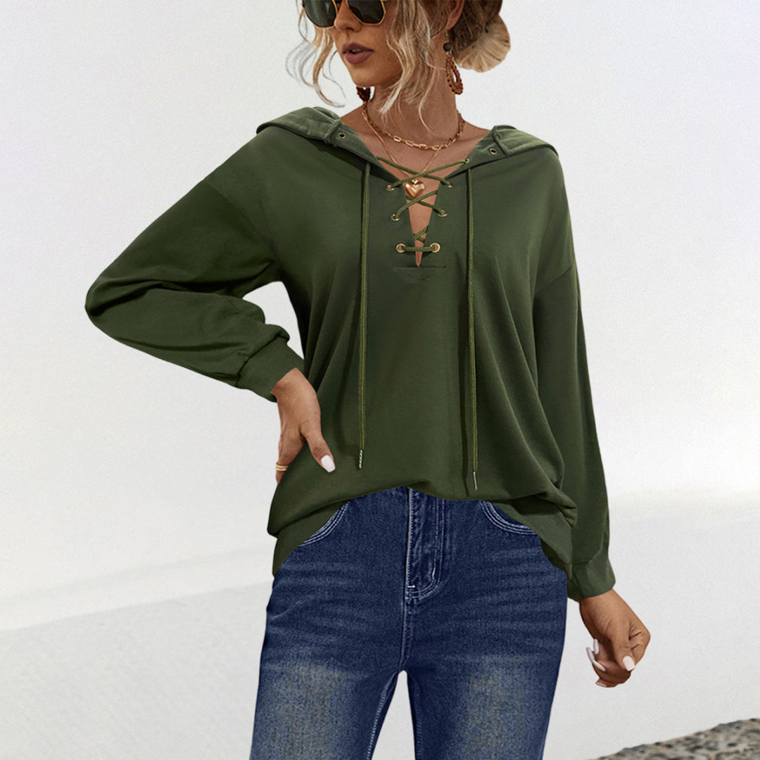 Damen Hoodie mit Lace-Up-Detail und Kapuze Heidi-Mode