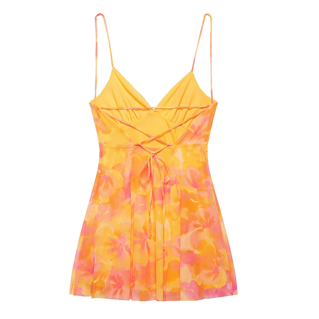 Damen Minikleid mit Floralem Muster und Feinen Spaghettiträgern Heidi-Mode