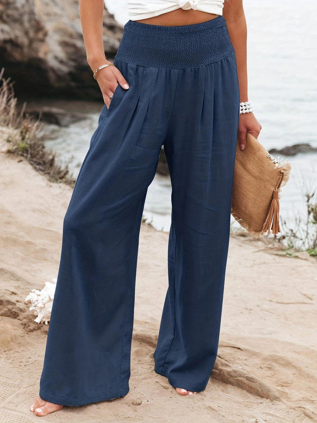 Damen weite Sommerhose mit hohem Bund und eleganten Falten Heidi-Mode