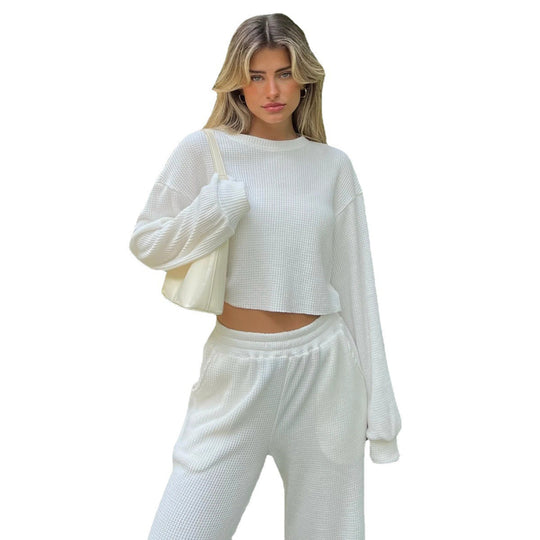 Damen Lässiges Waffeltextur Zwei-Teiliges Outfit Heidi-Mode