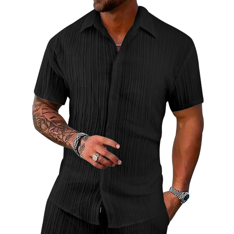 Herren Kurzarm-Hemd mit strukturiertem Design und modernen Knopfdetails Heidi-Mode