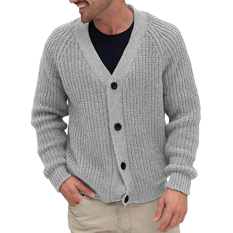 Herren modische Strickjacke mit tiefem V-Ausschnitt und strukturierter Oberfläche Heidi-Mode