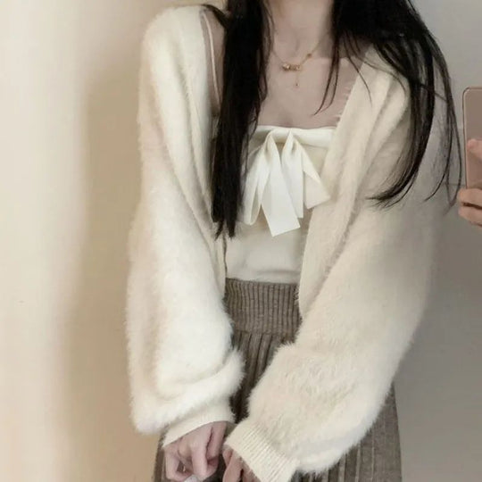 Damen Flauschige Strickjacke mit weiten Ärmeln und bequemen Schnitt Heidi-Mode