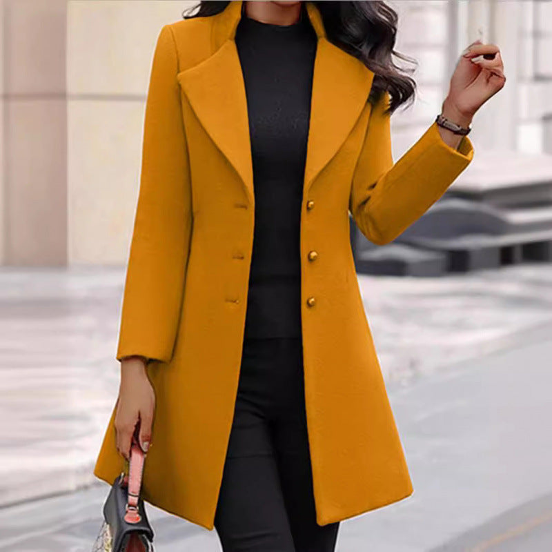 Damen eleganter Wollmantel mit strukturierter Passform und doppelt knopfverschlossenem Design Heidi-Mode