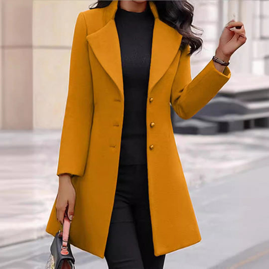 Damen eleganter Wollmantel mit strukturierter Passform und doppelt knopfverschlossenem Design Heidi-Mode