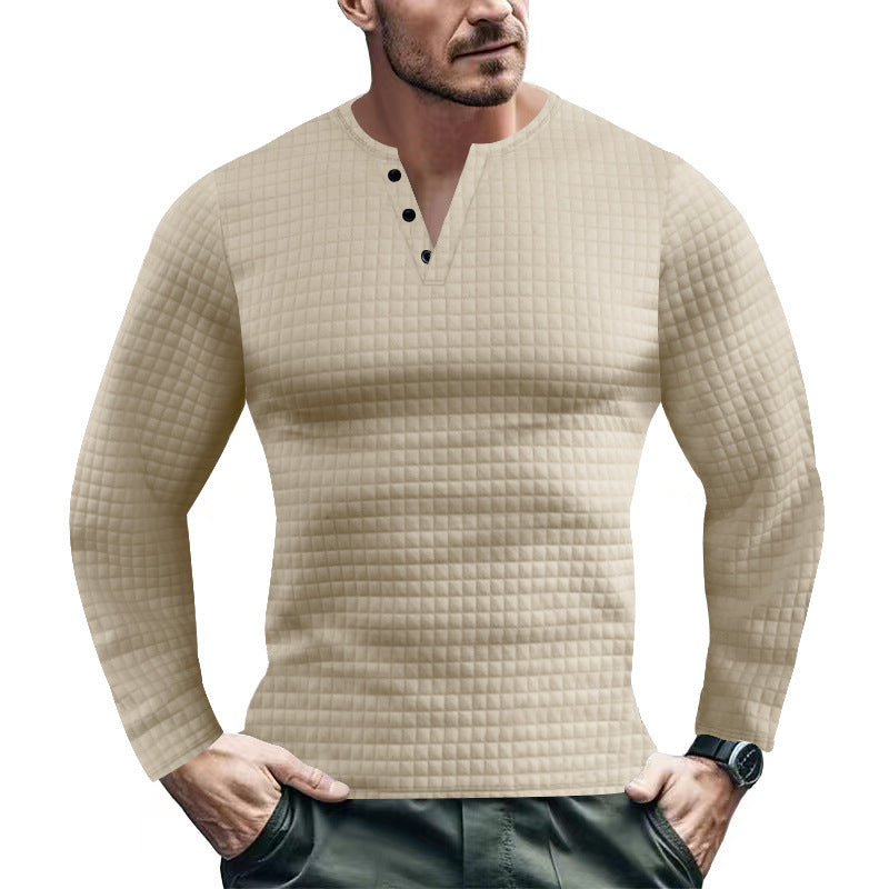 Herren Langarmshirt mit strukturiertem Design und modischem Knopfverschluss Heidi-Mode