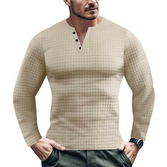 Herren Langarmshirt mit strukturiertem Design und modischem Knopfverschluss Heidi-Mode