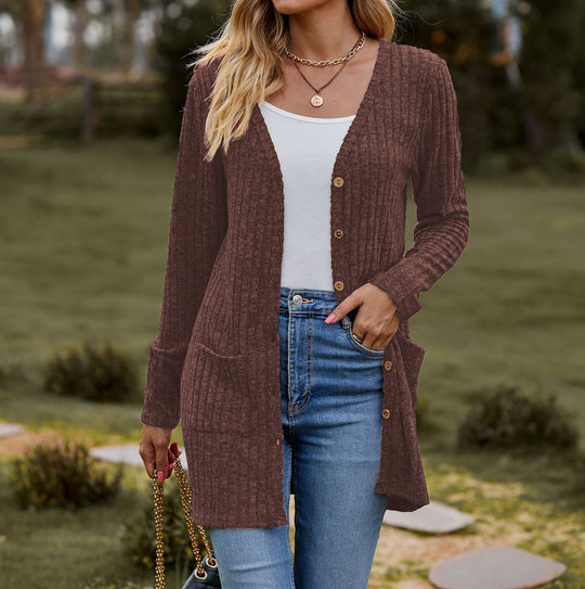 Damen kuschelige Strickjacke mit praktischen Taschen und modischem Rippdesign Heidi-Mode