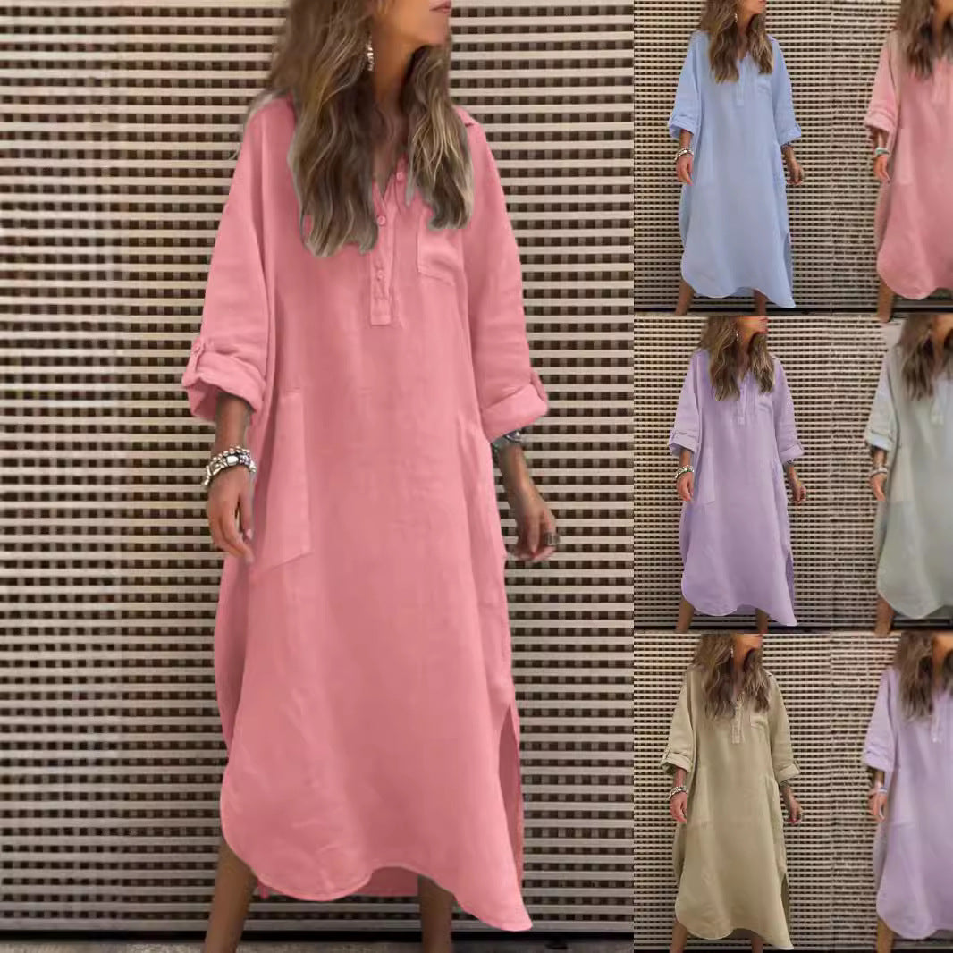 Damen Hemdkleid mit praktischen Taschen und langem Arm Heidi-Mode