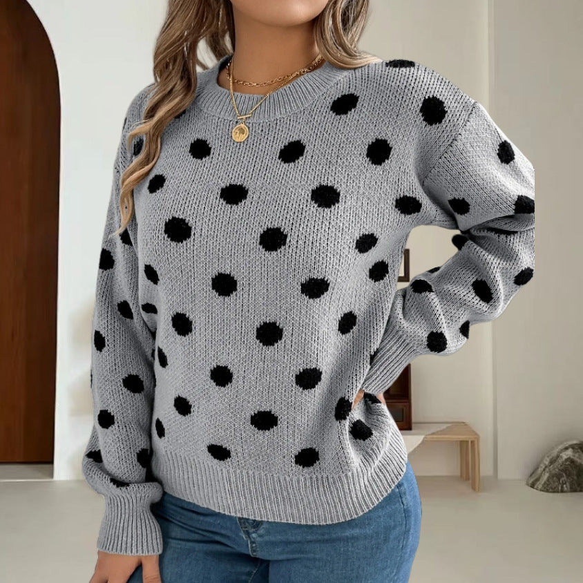 Damen Grobstrickpullover mit gepunktetem Muster und lässigem Schnitt Heidi-Mode