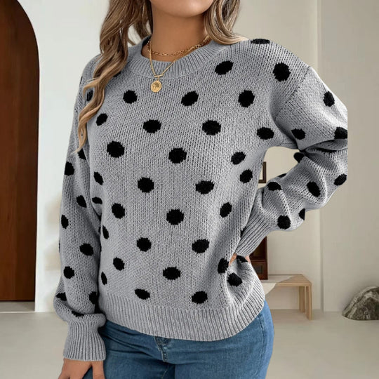 Damen Grobstrickpullover mit gepunktetem Muster und lässigem Schnitt Heidi-Mode