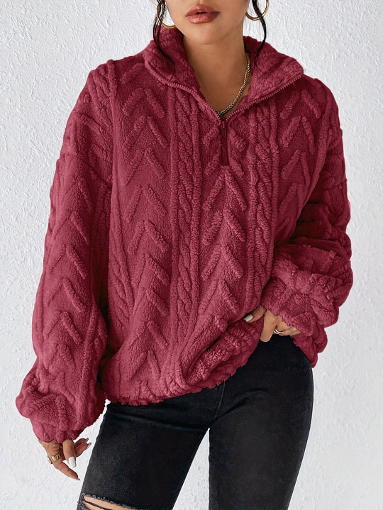Damen Fleece Pullover mit hohem Kragen und strukturiertem Design Heidi-Mode