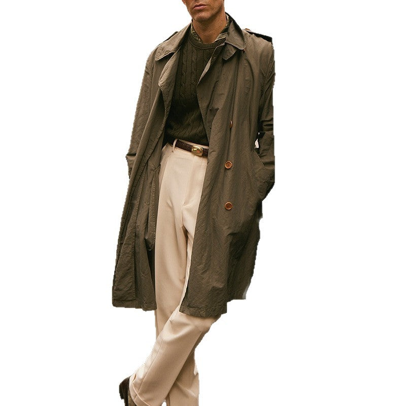 Herren Lange Trenchcoat im klassischen Stil mit praktischen Taschen Heidi-Mode