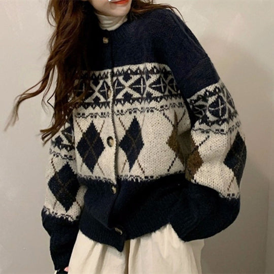 Damen Grobstrickjacke mit dekorativem Norwegermuster Heidi-Mode