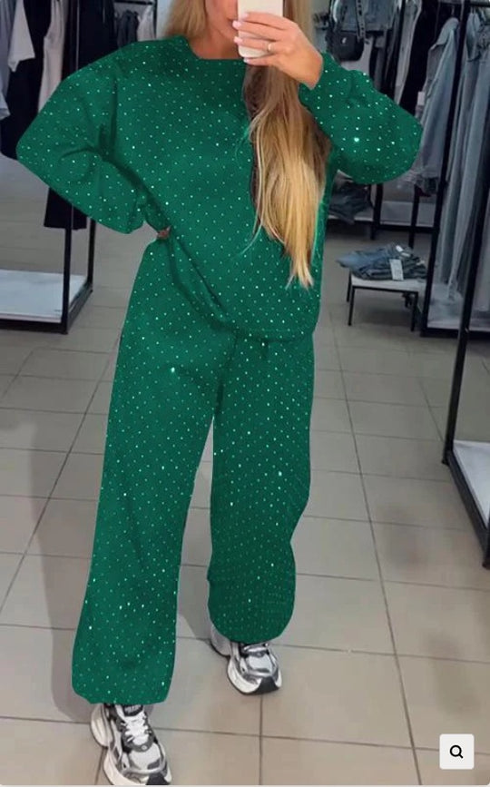 Damen Sportliches Zweiteiliges Freizeitset mit Glitzerakzenten Heidi-Mode