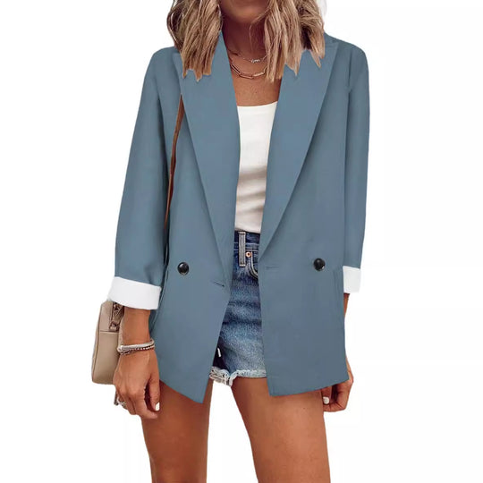 Damen modischer Blazer im Oversized-Schnitt mit tiefen Taschen und umgeschlagenen Ärmeln Heidi-Mode