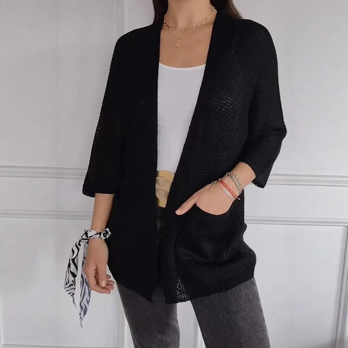 Damen lässige Strickjacke mit offener Vorderseite und praktischen Taschen Heidi-Mode