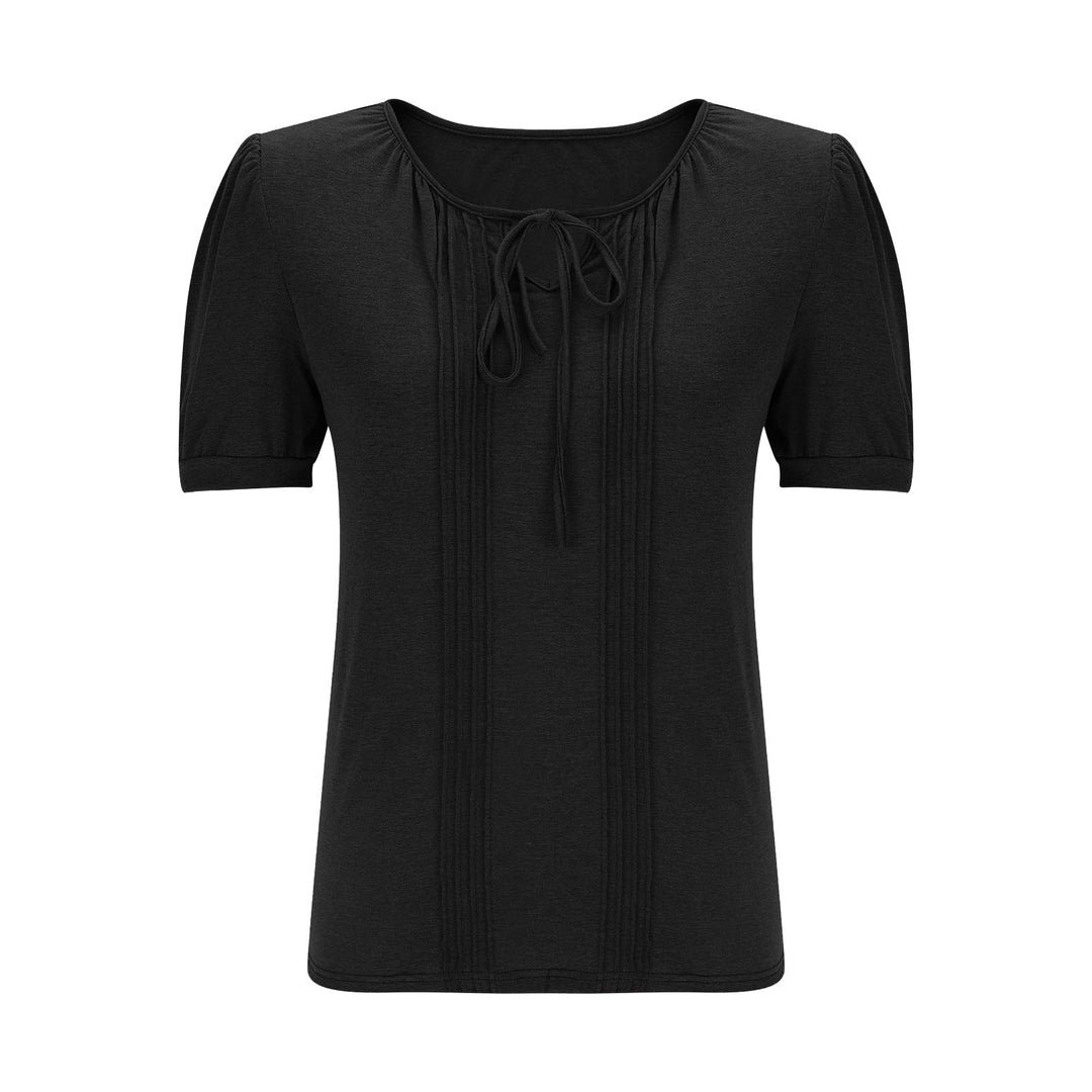 Damen Bluse mit Puffärmeln und raffiniertem Neckholder Heidi-Mode