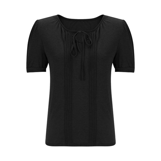 Damen Bluse mit Puffärmeln und raffiniertem Neckholder Heidi-Mode