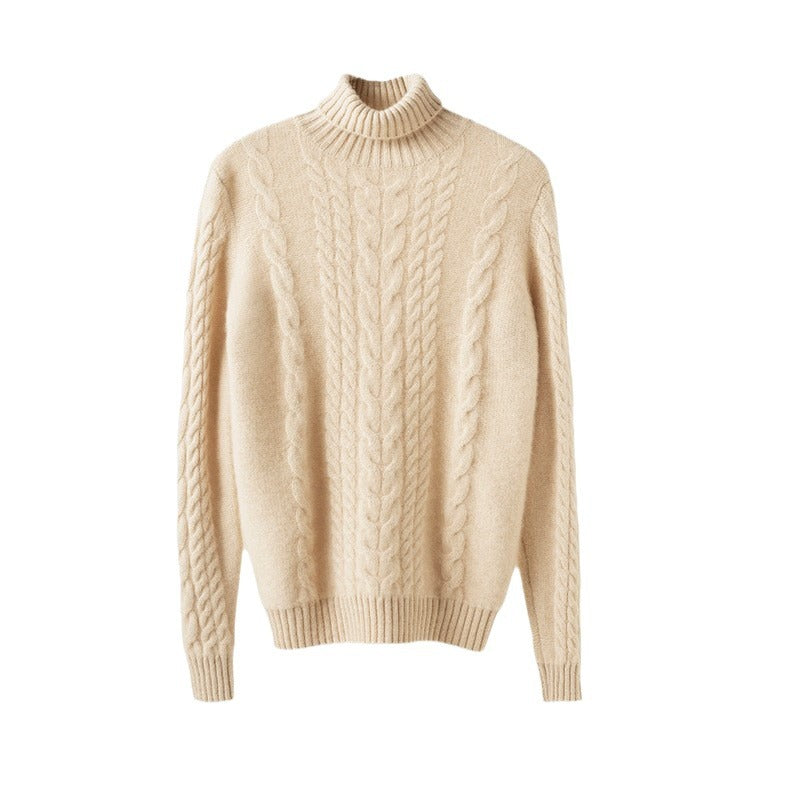 Damen Grobstrickpullover mit hohem Kragen und strukturiertem Zopfmuster Heidi-Mode