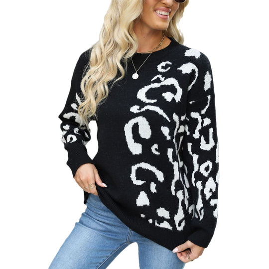 Damen Gemusterter Pullover mit modernem Leopardenmuster und weichem Material Heidi-Mode