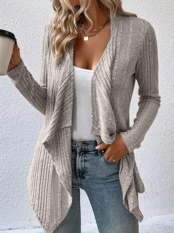 Damen gemütliche Strickjacke mit lässigem Schnitt und asymmetrischem Saum Heidi-Mode