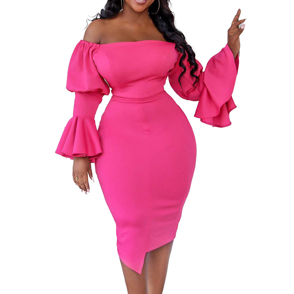 Damen Figurbetontes Abendkleid mit abnehmbaren Ärmeln und asymmetrischem Saum Heidi-Mode