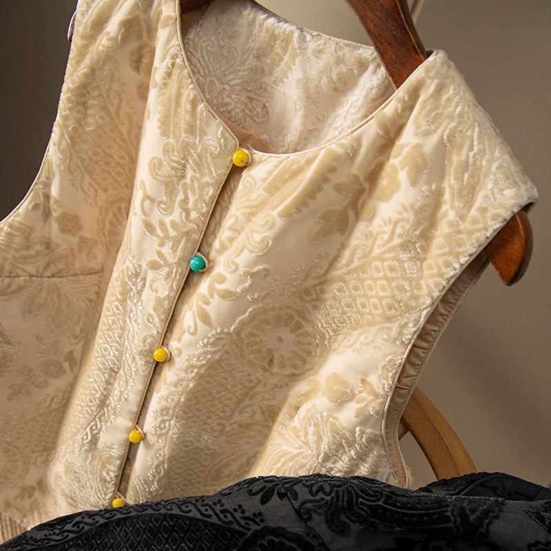 Damen elegante Weste mit floralem Strukturdesign und hochwertigen Knopfdetails Heidi-Mode