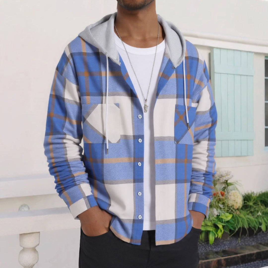Herren Karierte Flanelljacke mit Hoodie und praktischen Taschen Heidi-Mode